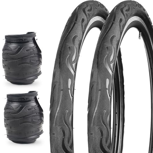 WEEROCK 2 Stück Fahrradreifen 24 Zoll Faltwulst Ersatzreifen 61 x 5,4 cm für 24 Zoll Fahrräder, Cith Bike, Beach Cruiser Fahrrad, Faltrad schwarz