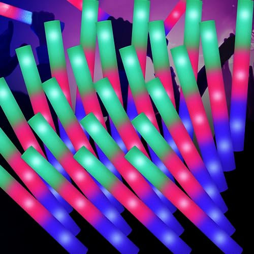 OLUPP Lot de 100 bâtons fluorescents géants en mousse avec 3 modes de clignotement coloré, cadeaux de fête fluorescents, fournitures de fête phosphorescentes pour mariage, raves, concerts, camping,