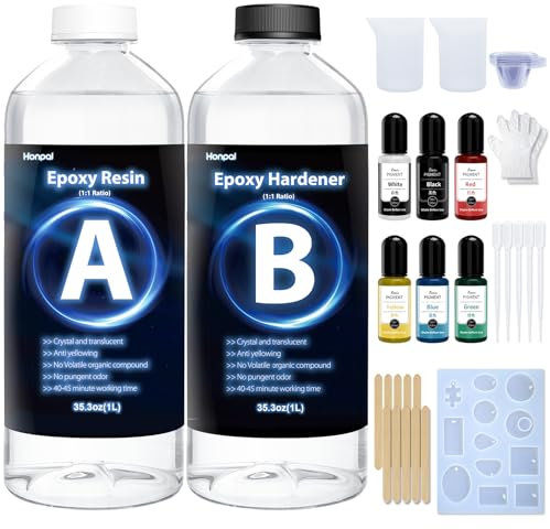 Epoxy Resin Kit 70oz/2000ml - Crystal Clear Resin and Hardener, No Yellowing, No Bubbles Casting with Mixing Sticks and Cups, Best for DIY, Crafts, Beginners, Easy Mix 1:1 Ratio (70oz)