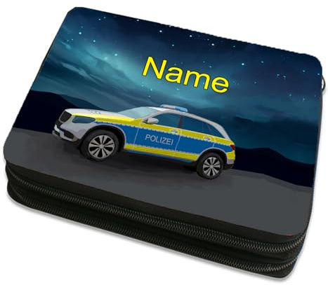 Maus-Design Doppeldecker Federmäppchen personalisiert Polizei befüllt | mit Namen oder anderem Text, Schriftartwahl