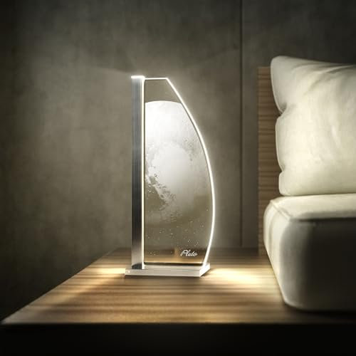 Luverre Tischlampe | LED-Leuchte | Glas-Leuchte mit Gravur für Nachttisch, Kommode, Wohnzimmer | Weltraum, Raumfahrt, Planet (Pluto, Segel | silber)