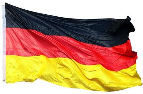 Taffstyle Deutsche Fahne Deutschlandfahne EM WM Fanartikel Land Flagge mit 2 Metallösen Ösen Frauen Männer Kinder Basketball Handball Fussball Hissflagge XXL Deutschland 450cm x 190cm