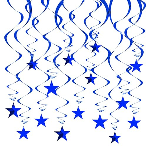 RIBBOOO Blau Stern Hängende Reflektierende Spiralen Girlande 15 PCS Luftschlangen für Geburtstag Weihnachten Abschlussfeier Hochzeit Partydeko Dekorationen