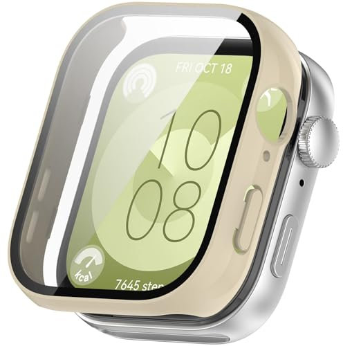 Funda Compatible con Huawei Watch fit 3 Case,Mate Protector de Pantalla Hard PC Funda Anti-Scratch Cover con Huawei Watch fit 3 Mujer Hombre,Blanco Marfil