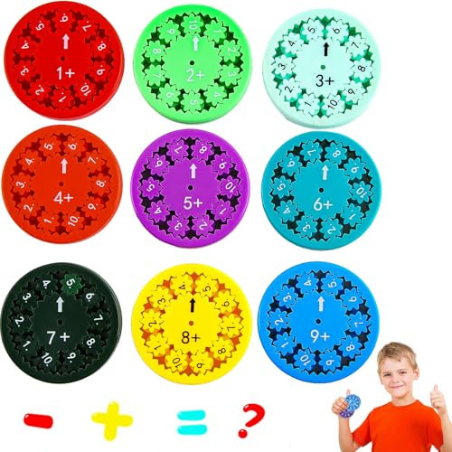 ACTOYS Mathe Fidget Spinner, 9 Stück Mathe-Fakten-Fidget-Spinner, Math Facts Fidget-Spinner, Lindert Stress-Zappel-Lernspiel-Spielzeug, Sensorisches Spielzeug für Studie Math Fact Addition/Subtraktion