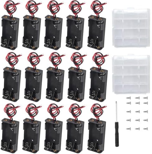VISSQH 15 pcs AAA battery holder with Wire Leads,2 x 1.5V AAA Plastic battery holder housing with 2 pcs Plastic Battery Storage Box(3V)