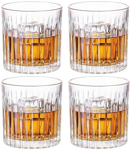 GLASKEY Whisky Gläser, 300ml Bleifrei Kristallgläser, Whiskey Glas 4er Set zum Trinken von Bourbon, Cognac, irischem Whisky,Whiskyglas-Geschenkset für Männer