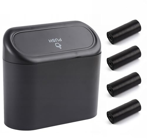 Petite Poubelle de Voiture,Petite Poubelle de Voiture avec Couvercle,Boîte de Rangement de Voitures Suspendue,Poubelles étanche pour Véhicule,avec 4 Rouleaux Sacs Poubelles