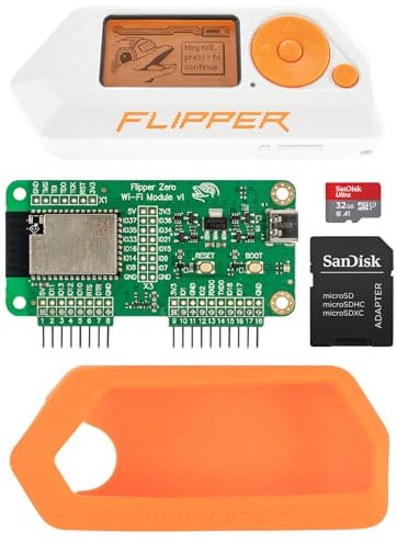 Flipper Zero Complete Kit — Flipper Zero | Carte de développement WiFi | Étui en Silicone | Carte MicroSD 32 Go | Adaptateur MicroSD vers SD