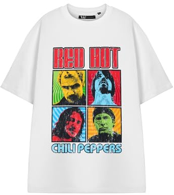 Red Hot Chili Peppers Unisex White Squares Graphic Tee | Retro Short-Sleeved T-Shirt | Rock Band Logo Print Alternative Rock Apparel for Men Women