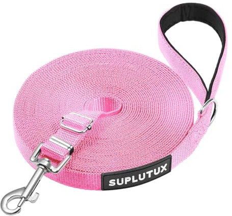 Schleppleine für Hunde, Laufleine für Hunde – Verstellbare Hundeleine mit Gepolstertem Griff inkl. Aufbewahrungstasche, Ideal für Training, Spaziergänge und Outdoor (Rosa, 20m/64ft)