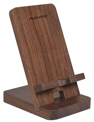 Plehood Support de téléphone en Bois de Noyer, Support de téléphone Portable pour Bureau, Support en Bois pour iPad, Compatible avec iPhone et Tous Les téléphones Portables (Bois de Noyer)