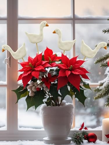 Pommerntraum ® | 4-er Set Garten-Deko Keramik-Enten Weihnachtsenten Weihnachts-Deko Blumen-Deko Mama Ducky (4-er Set Mama Ente)