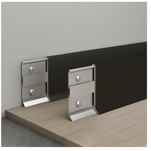 fussleisten 2 Stück Sockelleistenverkleidung, 1,2 m Länge, insgesamt 2,4 m, Aluminium-Sockelleistenabdeckungen für Badezimmer, Küche, wasserdichte Metall-Sockellinie, Wand – komplettes Zubehör(Black 2