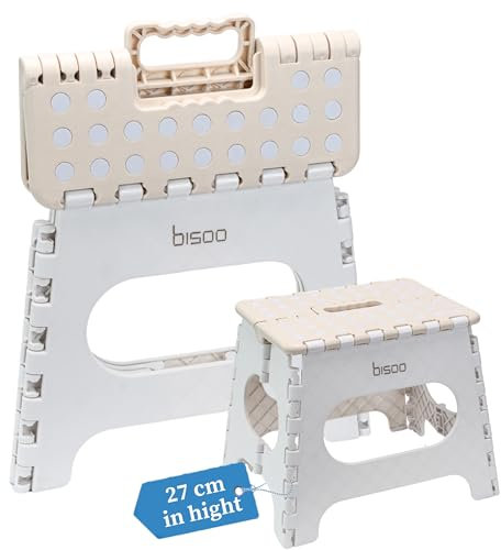 Bisoo Tabouret Pliant - Marche Pied Enfant - Tabouret Pliable Portable en Plastique - Marche Pied Pliable pour Salle de Bains et Cuisine - Sûr et Pratique pour Filles & Garçons - 27 cm Crème