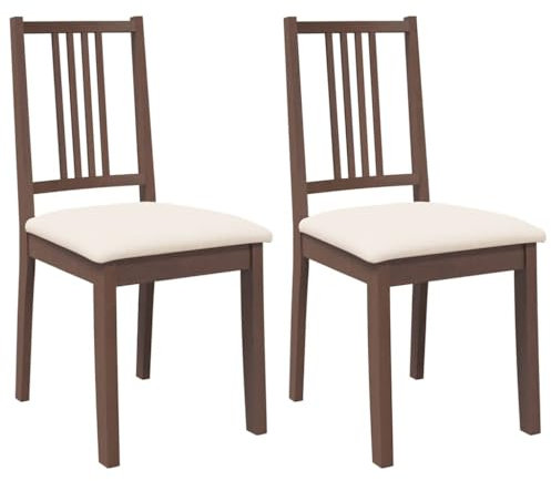 vidaXL Esszimmerstühle mit Kissen 2 STK. Braun Massivholz Gummibaum, Küchenstuhl, Stuhl, Beistellstuhl, Essstuhl, Wohnzimmerstuhl, Restaurant Stuhl