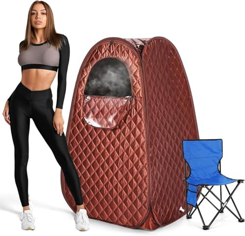 Sauna Box, Portable Sauna for Home, Sauna Tent with Steamer 3L 1200W Steam Generator, Remote Control, Folding Chair (Brown)