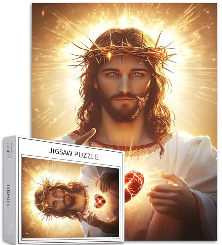 Portrait of Jesus Christus Holding The Sacred Heart 1000 Piece Jigsaw Puzzles for Adults Challenging Family Activity Games Colorful DIY Craft Puzzle for Home Decor Gifts 27×20 Inches