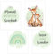 4er Set Baby DIN A4 Bilder mit Reh, Regenbogen und Sprüchen, Poster mit Tiermotiv für Babyzimmer, 200g/m² Papier, Kinderzimmer Wanddeko, für Bilderrahmen, Dekoration für Jungen & Mädchen, Grün