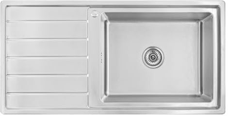 Omeere, Fregadero empotrable con lavabo grande, 100 x 50 x 40 cm, acero inoxidable 304, grosor de material 0,9 mm, cuadrado, 1 cuenco, escurridor R20 (escurridor izquierdo – plata)