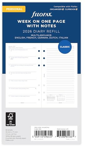Filofax Kalender Personal 1 Woche auf einer Seite mit Notizen (mehrsprachig)2026