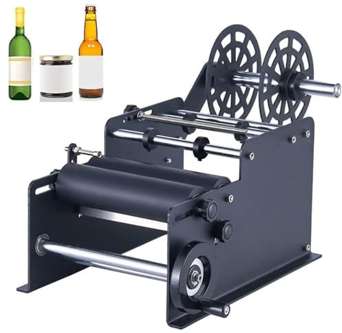 MTTXY Manual Round Labeling Machine, Bottle Label Applicator for Round Bottles, Length 10-300MM Width 10-130MM for Beverage Bottles, Cosmetic Bottles,Black