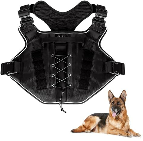Samlonge Hundegeschirr, Ausbruchsicheres Einstellbar Brustgeschirr für Hunde Taktische Geschirr für Hunde, Anti Zug Geschirr Hund Sicherheitsgeschirr, Hundegeschirr Dog für Kleine Mittelgroße Dog (M)