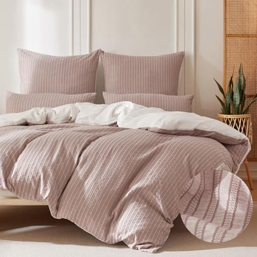 SOULFUL Bettwäsche 135x200 4Teilig Baumwolle Gestreift, Jacquard Bettwäsche-Set Enthält 2 Bettbezug 135x200 und 2 Kissenbezug 80x80, Bequem und Atmungsaktiv, Öko-Tex 100 Zertifiziert, Staubiges Rosa