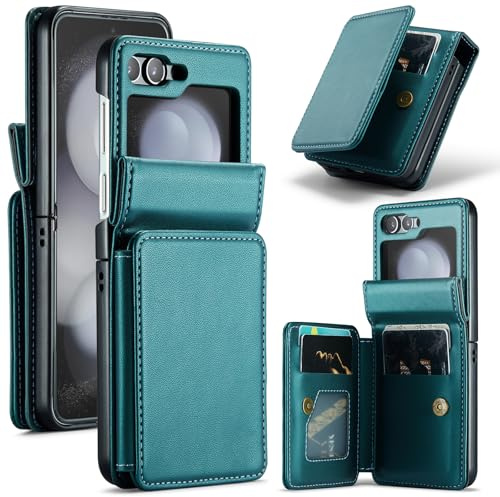 Asuwish Phone Case for Samsung Galaxy Z Flip 5 5G 2023 Wallet Cell Accessories Cover with RFID Blocking Flip Credit Card Holder Slot Stand Faux Leather ZFlip5 Z5 G Flip5 ZFlip 5Z Women Men Green