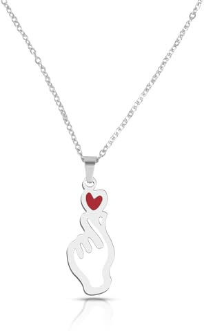 LjFrexia Kpop Kette Damen, Koreanische Halskette mit Finger Herz Anhänger, Edelstahl Kette Kpop Fan Geschenk, Geburtstag Valentinstag Konzert Geschenk, Kpop Merch Accessoire für Frauen