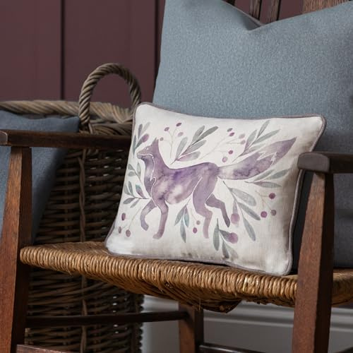 Voyage Maison Nishiki Feather Filled Cushion – Piped Watercolour Floral Fox Decorative Pillow (Violet - 25x35cm)