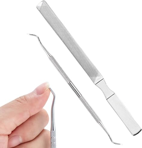 2PCS Long Steel Toe Nail Files for Fun-gal Thick Nails, Nail File for Onychomycosis, Fun-gal & Ingrown Nails, Dual-Ended Toenail Lifter, Manicure and Pedicure Tools for Men & Women's