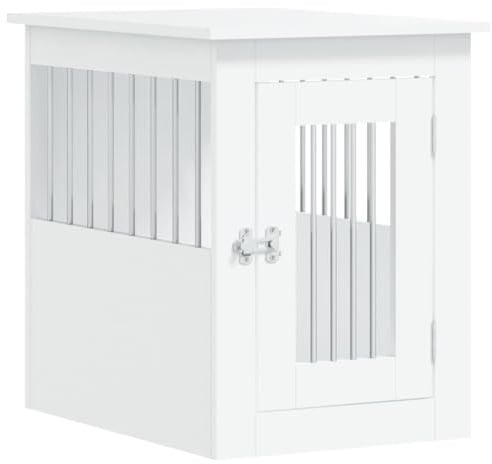 Hundekäfig Rechteckig mit Abschließbare Tür, Hundebox mit Stahldrahtfenster für Wohnzimmer Eingang, Weiß 45x62x59 cm Holzwerkstoff