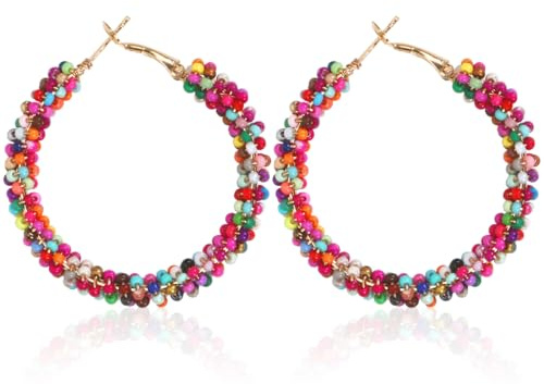 Konfetti Kostüm Accessoires,1 Paar Konfetti Ohrringe für Frauen und Mädchen,Böhmische Ohrbügel Earring,Ohrringe Hoop Bunt Hängend für Karneval Fasching Halloween