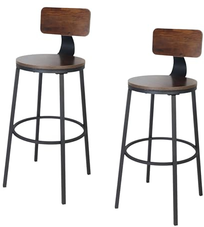 Relaxdays Barhocker, 2er Set, HxD: 99 x 54 cm, mit Lehne, Holzoptik & Metall, Industrial, Barstuhl Küche, braun/schwarz