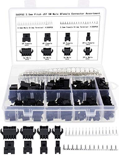 Aussel 2.5mm Pitch 2 3 4 5 Pin JST SM Connector Male and Female Plug Housing Connector Adaptor Assortment Kit 560PCS (560PCS)