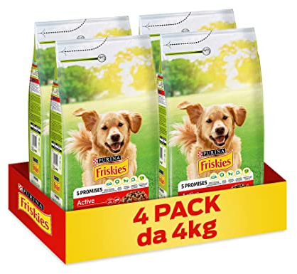 PURINA FRISKIES Active Crocchette per Cani Adulti con Manzo 4 Sacchi da 4kg