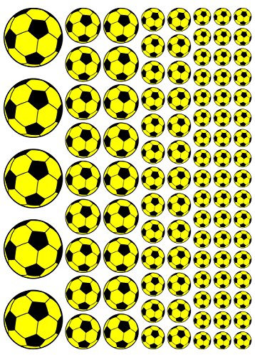100 Aufkleber, Fußball, Sticker, 15-50 mm, gelb/schwarz, aus PVC, Folie, bedruckt, selbstklebend, EM, WM, Bundesliga