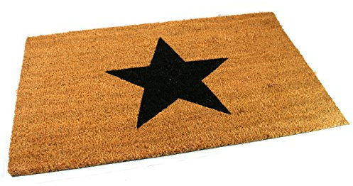 Black Ginger Large, Thick, Decorative, Patterned Coir Door Mats with a Black Star Design | 75 x 45 cm