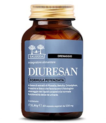 DIURESAN Formula Potenziata Salugea - Integratore 100% Naturale per la Ritenzione Idrica il Drenaggio e la Depurazione - Capsule Vegetali - Flacone In Vetro Scuro (no Plastica) - 60 capsule