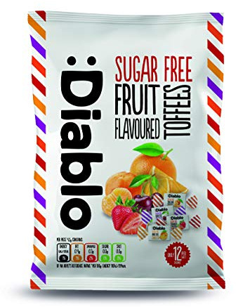 Diablo Sugar Free Fruit Flovoured Toffees 75g Gluten Free Only 12 Calories Per Sweet Lot of 4, DL89