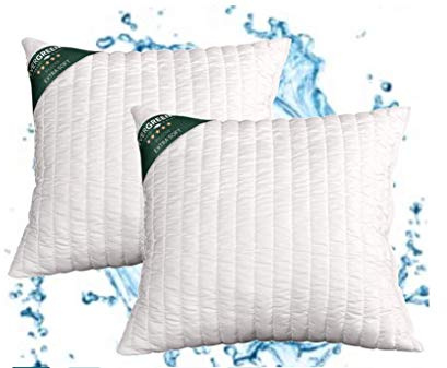 Evergreenweb 2 Kissen Für Betten und Sofas 45 x 45 cm, 15 cm Hoch, Waschbar, ORTOPÄDISCH, Antimilben Polsterung aus Memory Foam FLOCKEN, Super Weich mit Gänsefeder Effekt