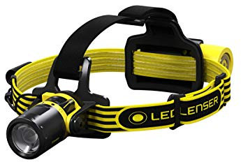 Linterna frontal LED robusta para taller Ledlenser EXH8R, enfocable, recargable con batería de litio, protegida contra explosiones zona EX 0/20, 300lm, impermeable IP68, 160 m de haz de luz