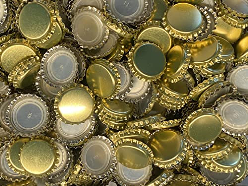 AE-GLAS 25, 50, 100 o 125 unidades tapones corona dorados de 26 mm sin perforar, para botellas de cerveza, botellas de limonada y para cerrar cualquier botella estándar (100 unidades)