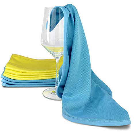 YouniClean 8X Glaspoliertuch Gastronomie Microfaser Gläser Poliertuch saugstark streifenfrei fusselfrei für perfekten Glanz inkl. Polier-Tipps (8 Stück 40 x 40 cm blau-gelb)