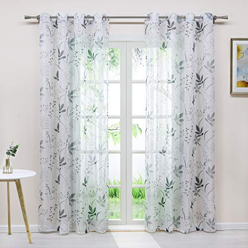 Delien Voile Gardine mit Floral Muster transparenter Vorhang mit Ösen Wohnzimmer Gardinenschals 225x140cm 1 St.