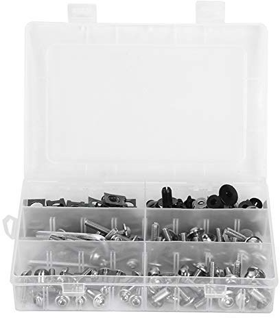 Qiilu Jeu de vis de carénage de moto, 173 pièces Kit de boulons de carénage de moto vis de carrosserie de pare-brise écrous matériels pour moto(argent)