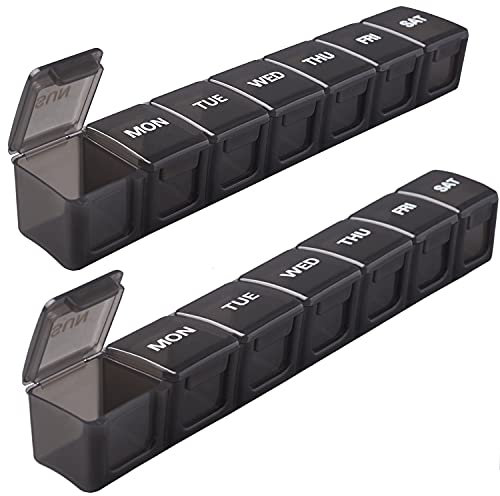 Tablettenbox 7 Tage, 2Stück, wöchentliche Pillendose, 7Tage Pillendose mit großer Kapazität, Jumbo Medizin Organizer für Vitamine Fischöle.