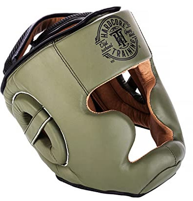 Hardcore Training MMA Headgear Classic Kopfschutz Khaki Schwarz Boxen Muay Thai Kampfsport Boxtraining Kickboxen Sparring Taekwondo Leder Kampfkunst Karate Khaki One Size