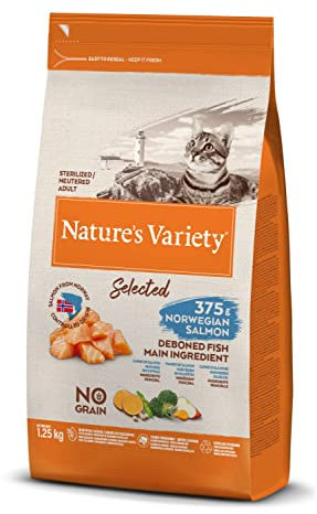 Nature's Variety Selected Trockenfutter für ausgewachsene Katzen, ohne Getreide, norwegischer Lachs, ohne Gräten, 1,25 kg